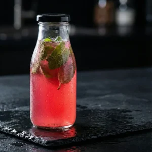 Frisch gepresster Saft Grapefruit & Minze von Moment Catering Stuttgart in der 0,33-l-Glasflasche – frisch, bitter-fruchtig, ideal für Coffee Break und Events.